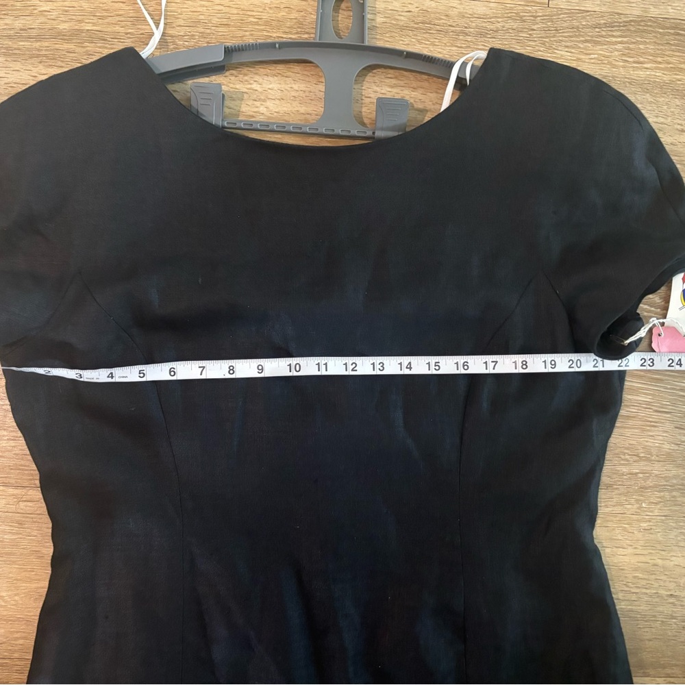 Vintage Club France Maxi Linen Black Dress Whimsigoth Sz 16 Minimalist Capsule - Picture 4 of 6